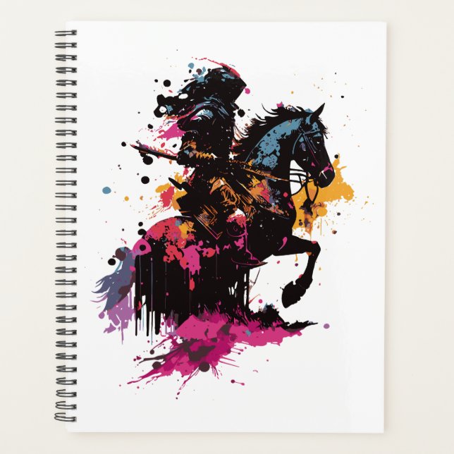 Guerrier équitation cheval en aquarelle (Devant)