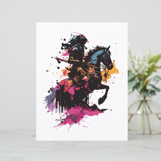 Guerrier équitation cheval en aquarelle (Debout devant)