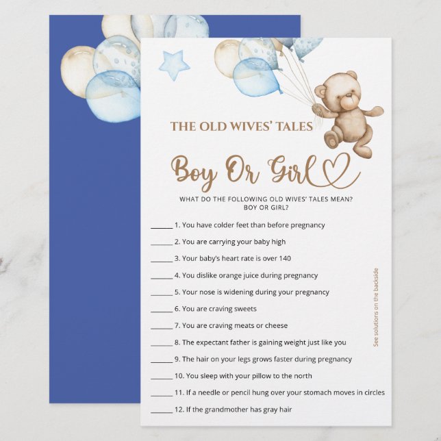 Guess Boy Ou Girl Tales Teddy Bear Baby shower. (Devant / Derrière)