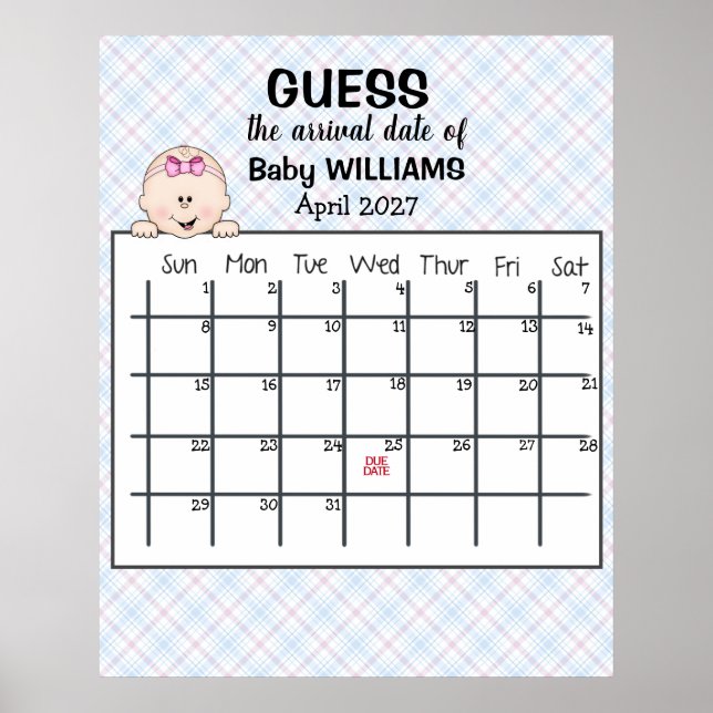 Guess Date d'échéance Calendrier Baby Girl Poster (Devant)
