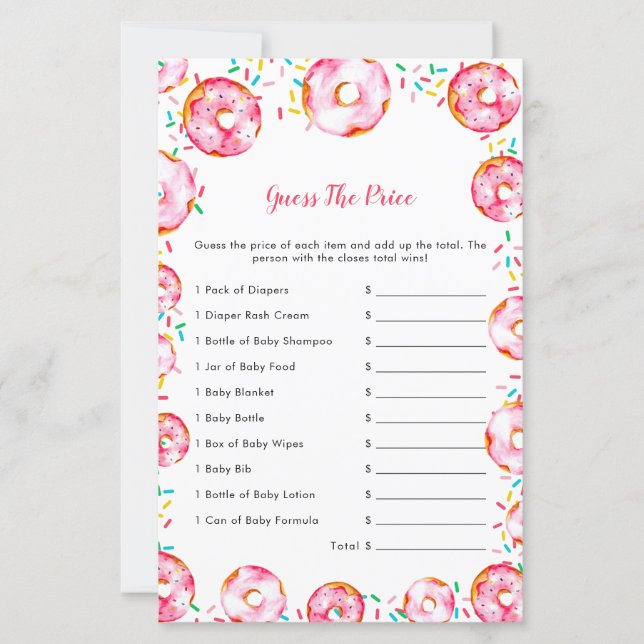 Guess The Price Donuts Diapers Baby Shower Game (Devant)