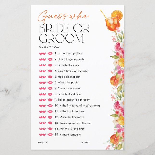 Guess who Bride or Groom Spritz Bridal Shower Game (Devant)