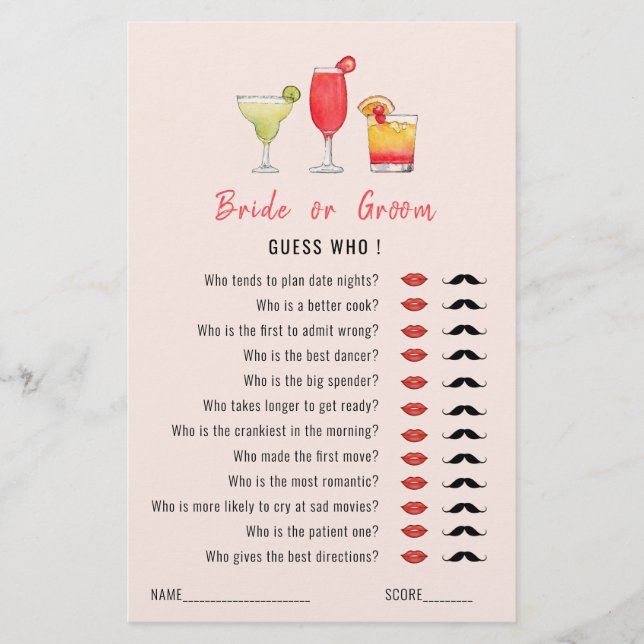 Guess Who Cocktail boissons jeu de douche (Devant)