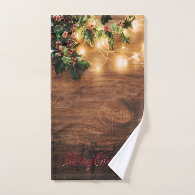 Gui de Noël vert,Guirlandes lumineuses,Bois de Noë (Serviette à main)