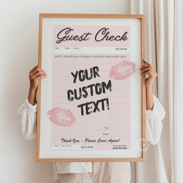 Guichet personnalisé Citation personnalisée Poster (Custom Guest Check Personalized Quote Pink Poster)