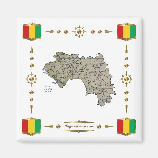 Guinea-Conakry Map + Flags Magnet (Devant)