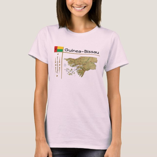 Guinée-Bissau Carte + Drapeau + Titre T-shirt (Devant)