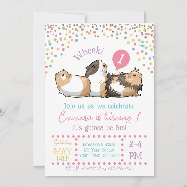 Guinéen Cochon Anniversaire Invitation Confetti (Devant)