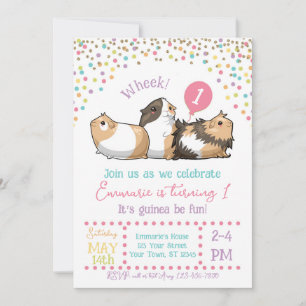 Guinéen Cochon Anniversaire Invitation Confetti