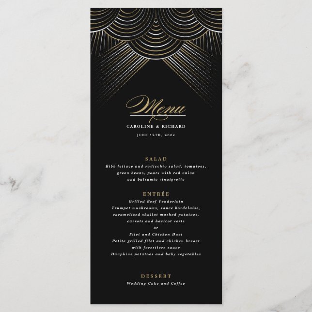 Guirlande Art Déco noire et dorée Menu plat (Devant)