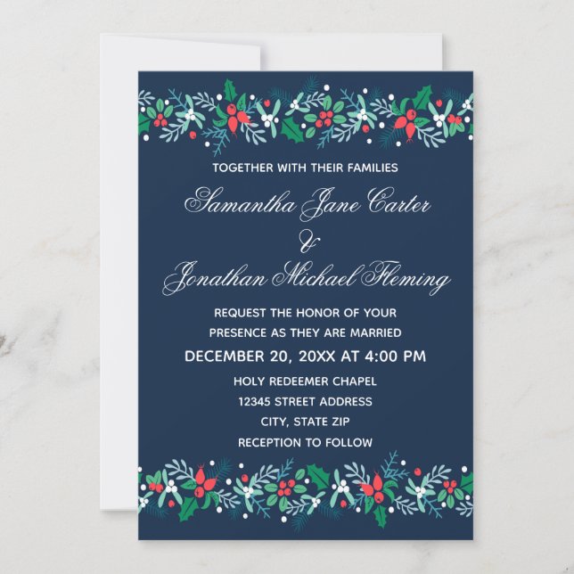 Guirlande bleue - Invitation de mariage (Devant)