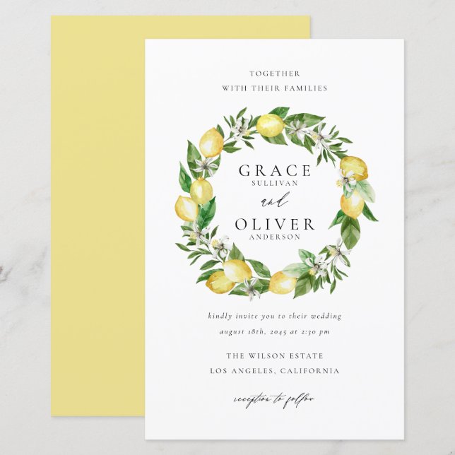 Guirlande de citron botanique Jardin Mariage Invit (Devant / Derrière)