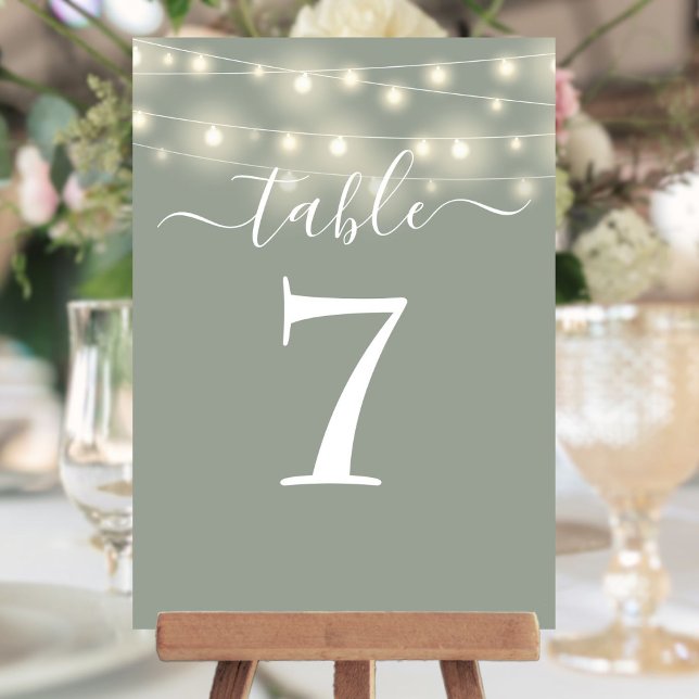 Guirlande de lumières vert sauge numéro de table (Sage Green String Lights Table Number)