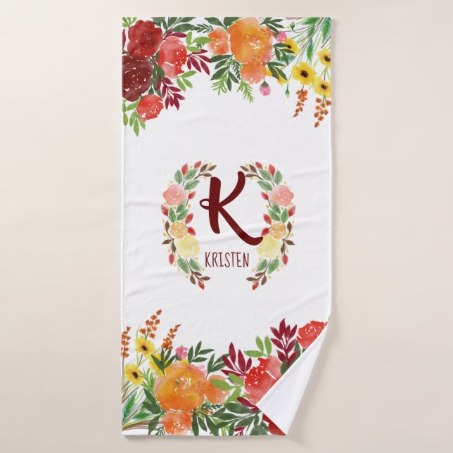 Guirlande de rose de fleur de monogramme (Serviette de bain)