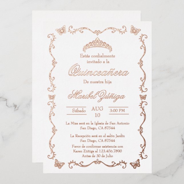 Guirlande rose en or Quinceanera invitation (Recto/Verso)