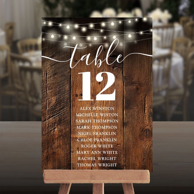 Guirlandes lumineuses Tableau du numéro de table P (String Lights Wood Table Number Seating Chart)