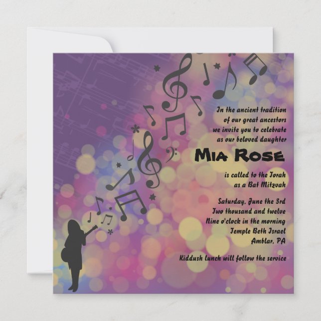 Guitar Girl Bat Bar Mitzvah Invitation (Devant)