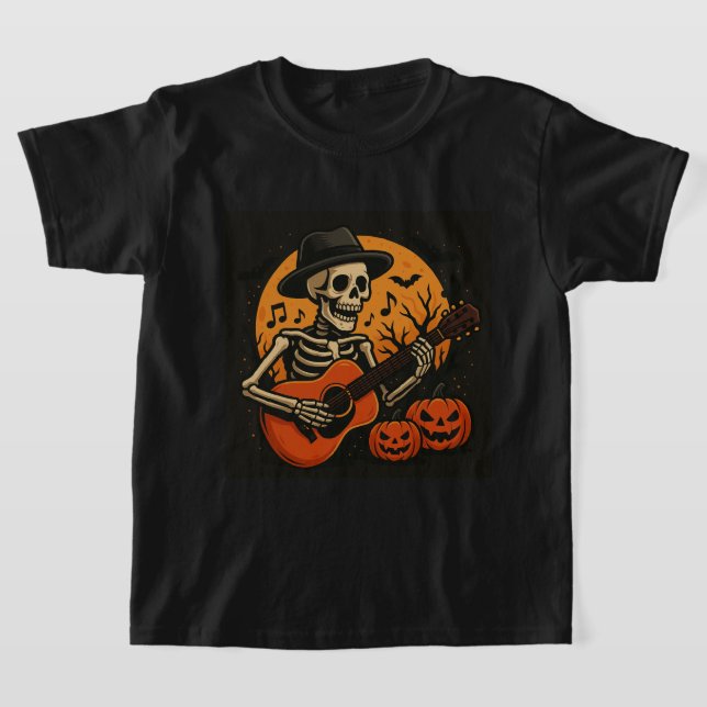 Guitar-Playing Skull Halloween T-Shirt (Poser)