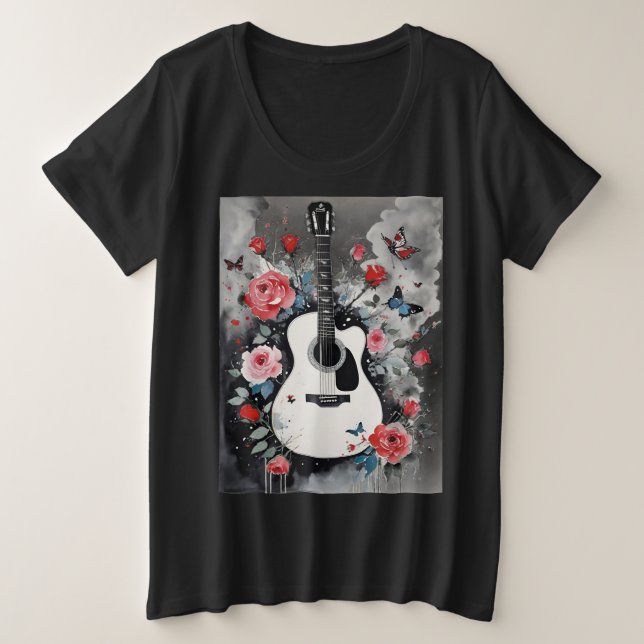 Guitare acoustique avec Roses et papillons (Design devant)
