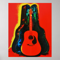 Guitare acoustique colorée et affiche Coque Art
