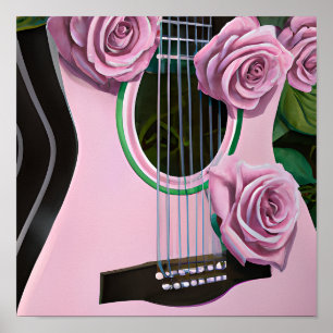GUITARE CUITE AVEC POSTER ROSE ROSE ROSE