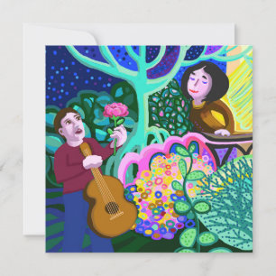 Guitare de chanson d'amour et invitation rose