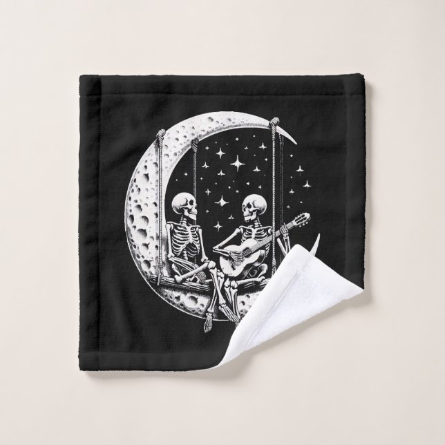 Guitare de lune de couple de squelettes (Gant de toilette)