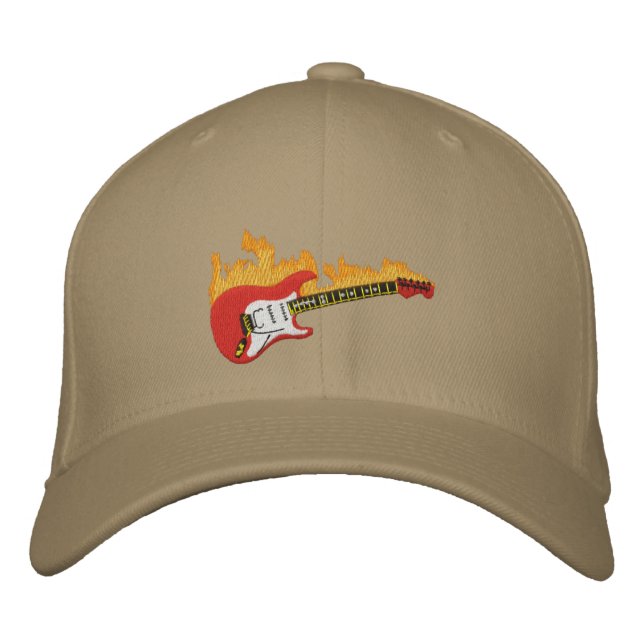 Guitare Électrique Avec Casquette Brodée De Flamme (Devant)