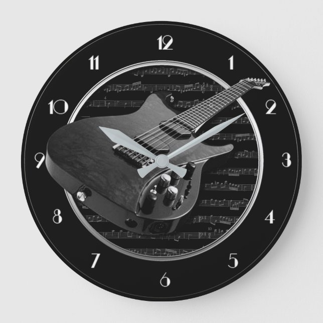 Guitare électrique noir et blanc Horloge ronde (Recto)