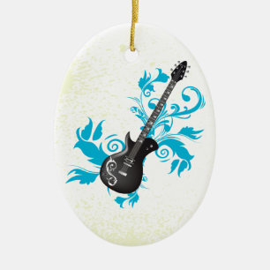 Guitare électrique turquoise feuille ornement pers