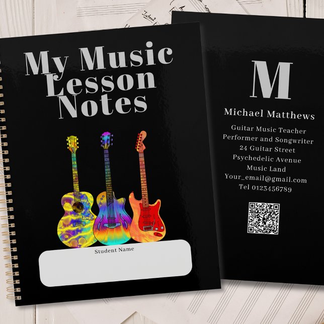 Guitare Enseignant Musique Cours Étudiant Personna (Guitar teacher music lessons student custom notebook planner)