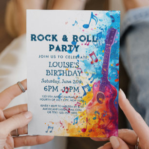 Guitare et notes Rock and Roll Party Invitation