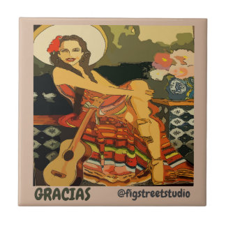 Guitare flamenco femme, ajouter du texte, Carreaux