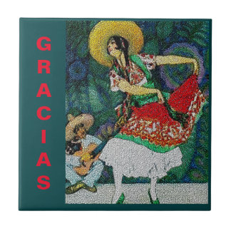 Guitare flamenco femme carreaux murale