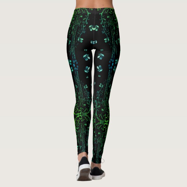 Guitare florale verte Leggings noirs (Dos)