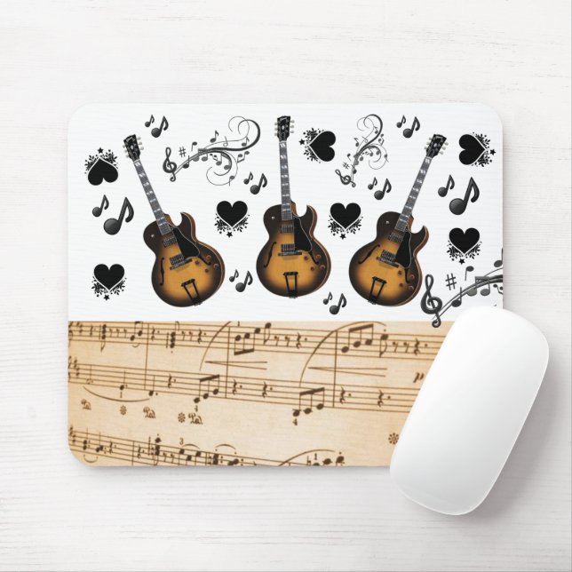 Guitare Music Notes Mouse Pad! Tapis de souris (Avec souris)