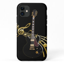Guitare noire sur le coque iphone Golden Music Sco