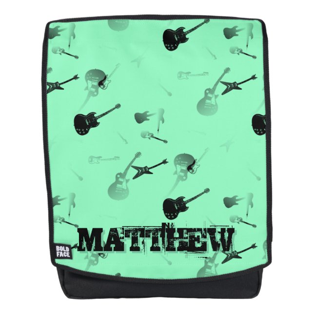 Guitare Rocher Noir Blanc avec Nom G sac à dos (Devant)