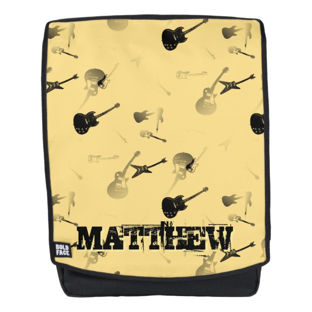Guitare Rocher Noir Blanc avec Nom Y sac à dos (Devant)