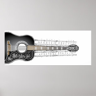 Guitare vintage avec Partition - Poster