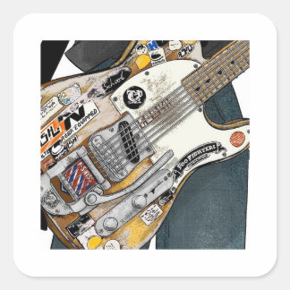 Guitare vintage avec Stickers Rock Band