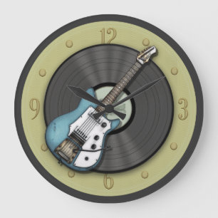 Guitare Vintage bleue et horloge murale vinyle