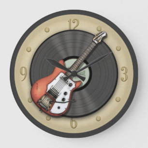 Guitare vintage et horloge murale vinyle
