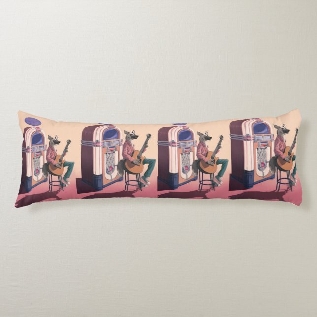 Guitariste Chien Sauvage Rétro – Coussin Corps Min (Devant)