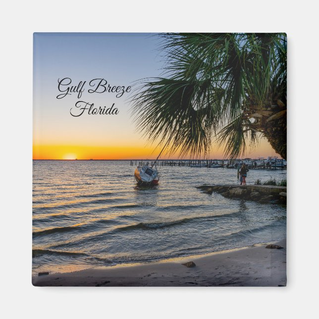 Gulf Breeze Floride Sunset Carré Magnet (Devant)