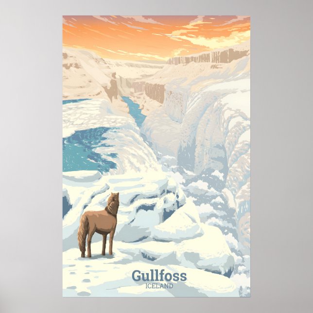 Gullfoss Waterfall Iceland Travel Poster (Devant)