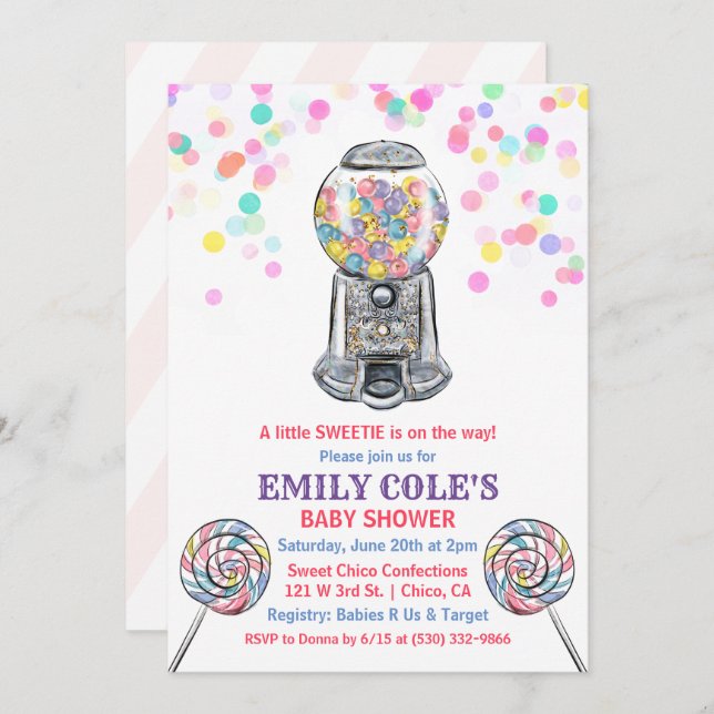 Gumball Candy Baby shower sucré Invitation (Devant / Derrière)