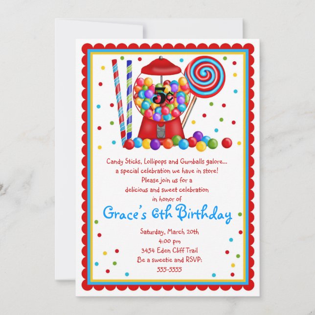 Gumball Machine Candy Lollipop douce Invitation (Devant)