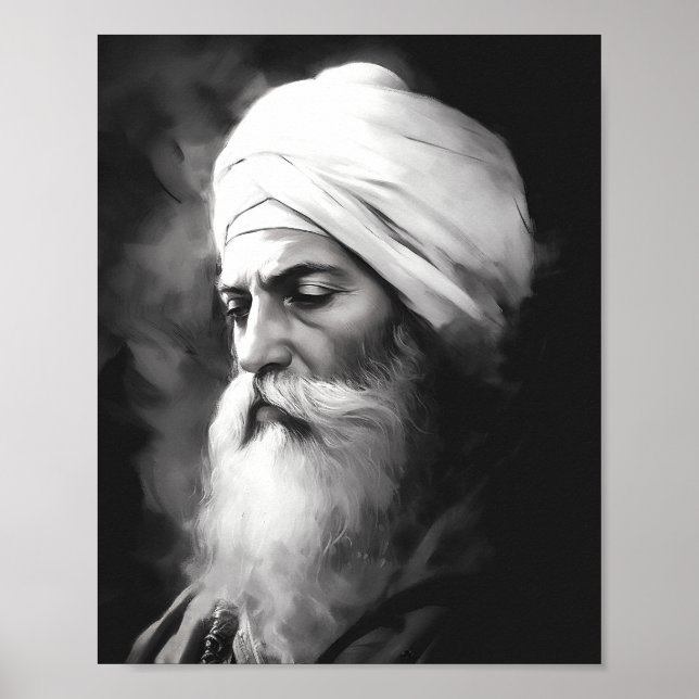 Guru Nanak Portrait - Poster sikh noir et blanc (Devant)
