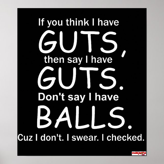 Guts Not Balls Black Poster (Devant)